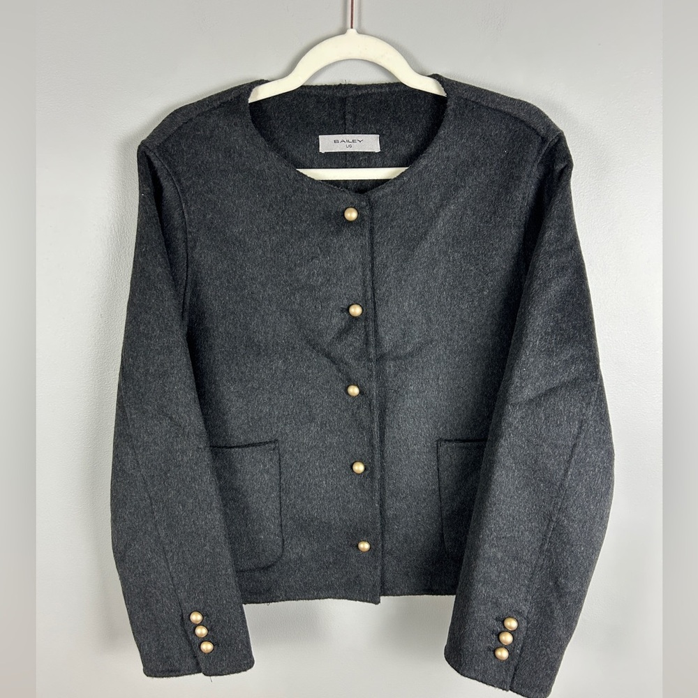 BAILEY Soft Wool Jacket Sz Lg Grey  Chic Minimal Contemporary Military Office‎